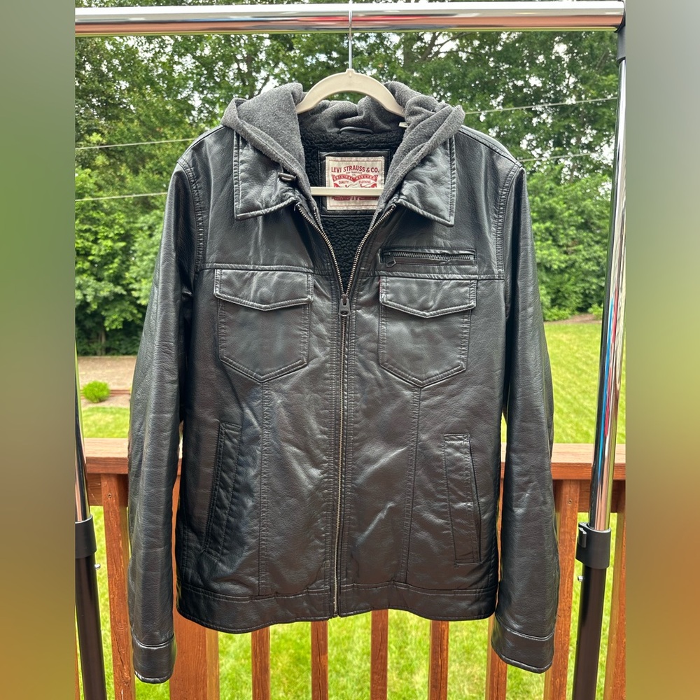 Levi's Black Faux Leather Jacket with Hood